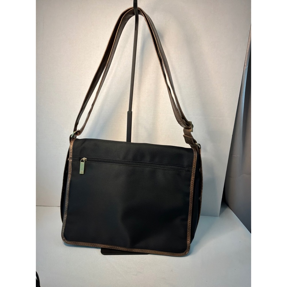 Y2K Naturalizer Messenger Bag Black Bronze Nylon Faux Croc Trim Grommet Detail